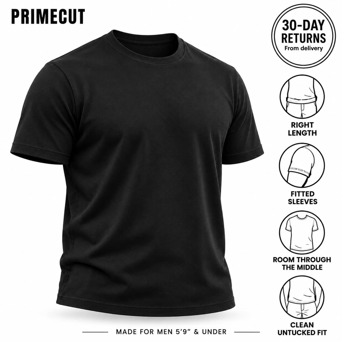 PrimeCut Crew Neck T-Shirt for Short Men