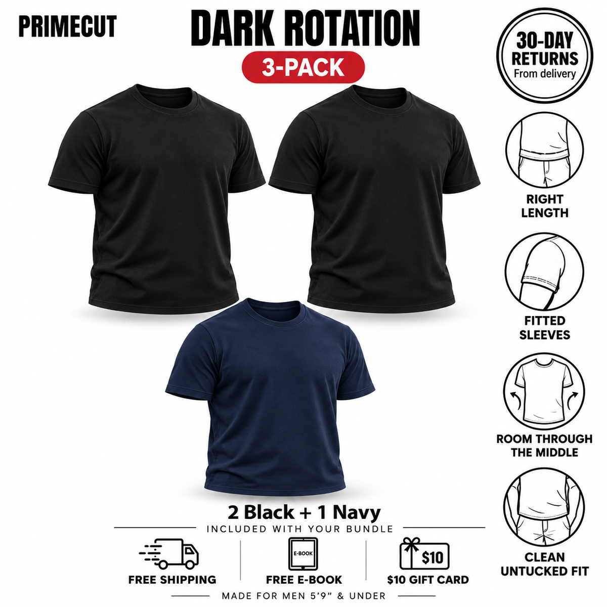Dark Rotation — 3-Pack T-Shirts for Short Men