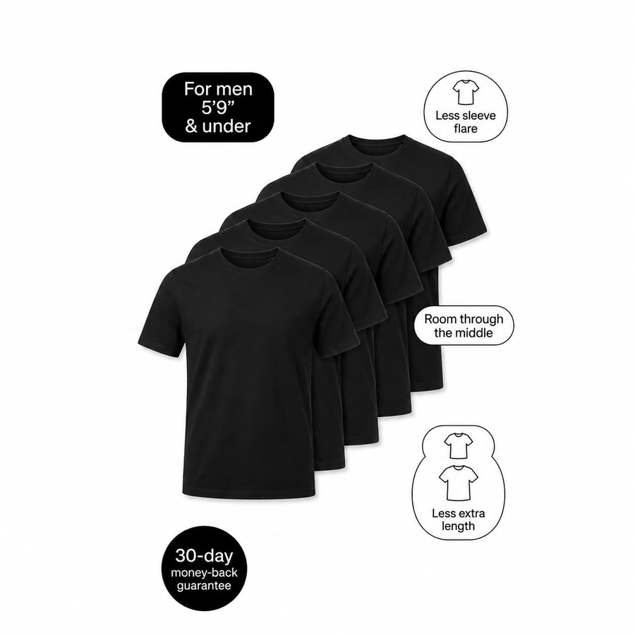 Black Essentials — 5-Pack Black T-Shirts for Short Men: 5 Black