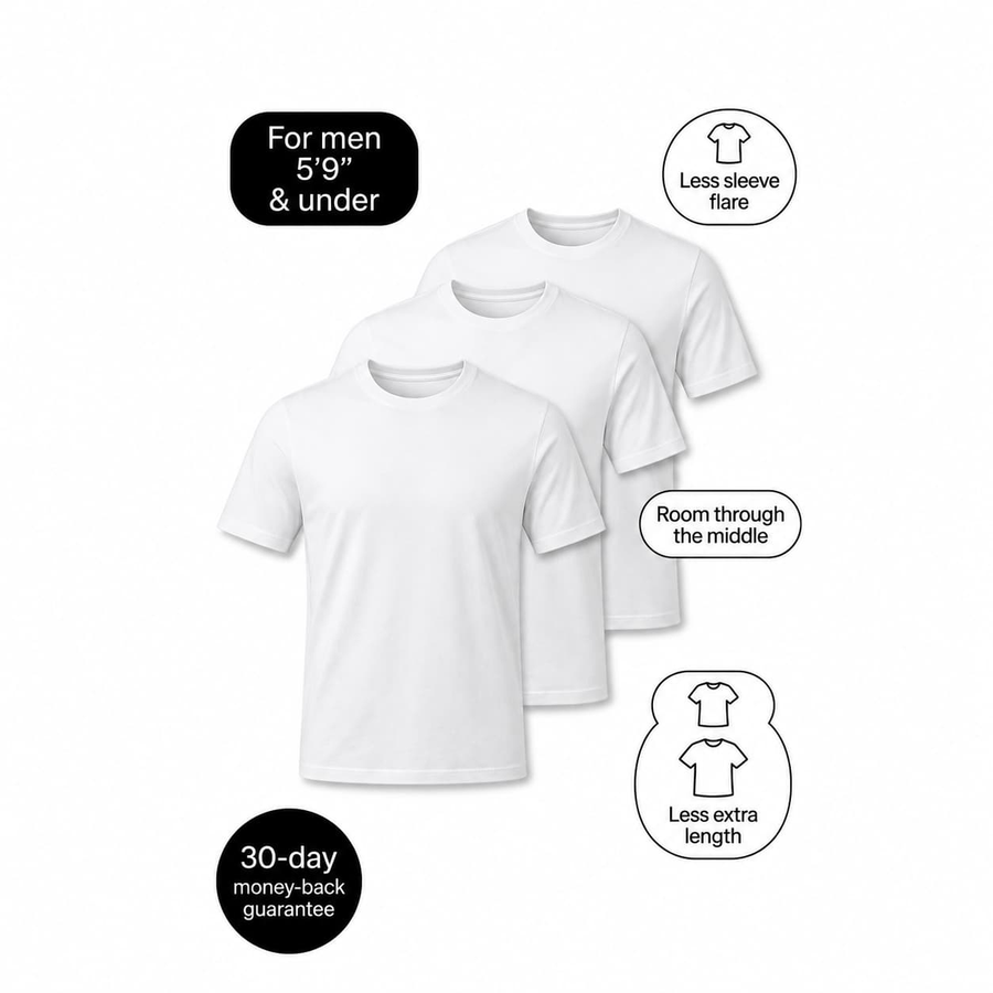 White Essentials — 3-Pack White T-Shirts for Short Men: 3 White