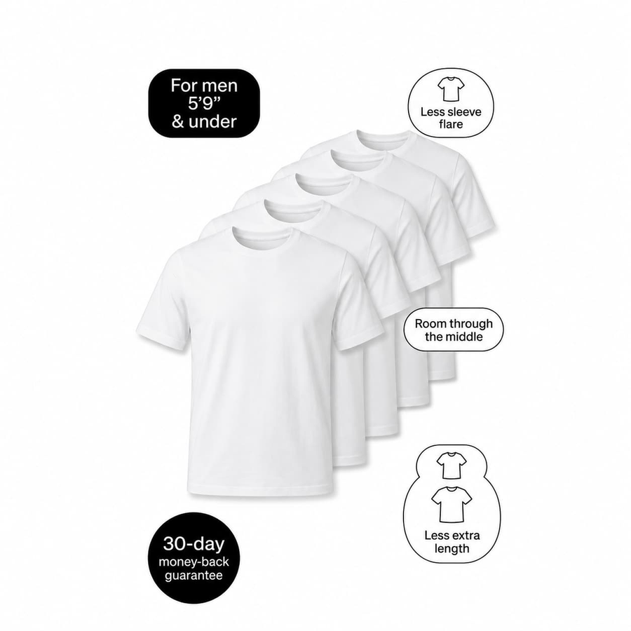 White Essentials — 5-Pack White T-Shirts for Short Men: 5 White