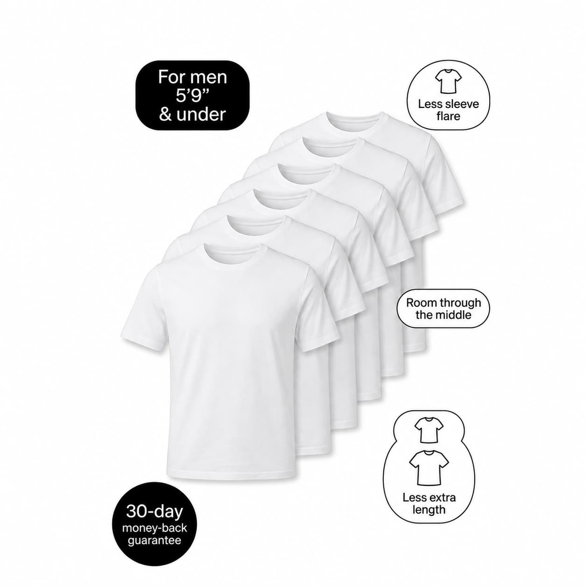 Black & White Essentials — 6-Pack T-Shirts for Short Men