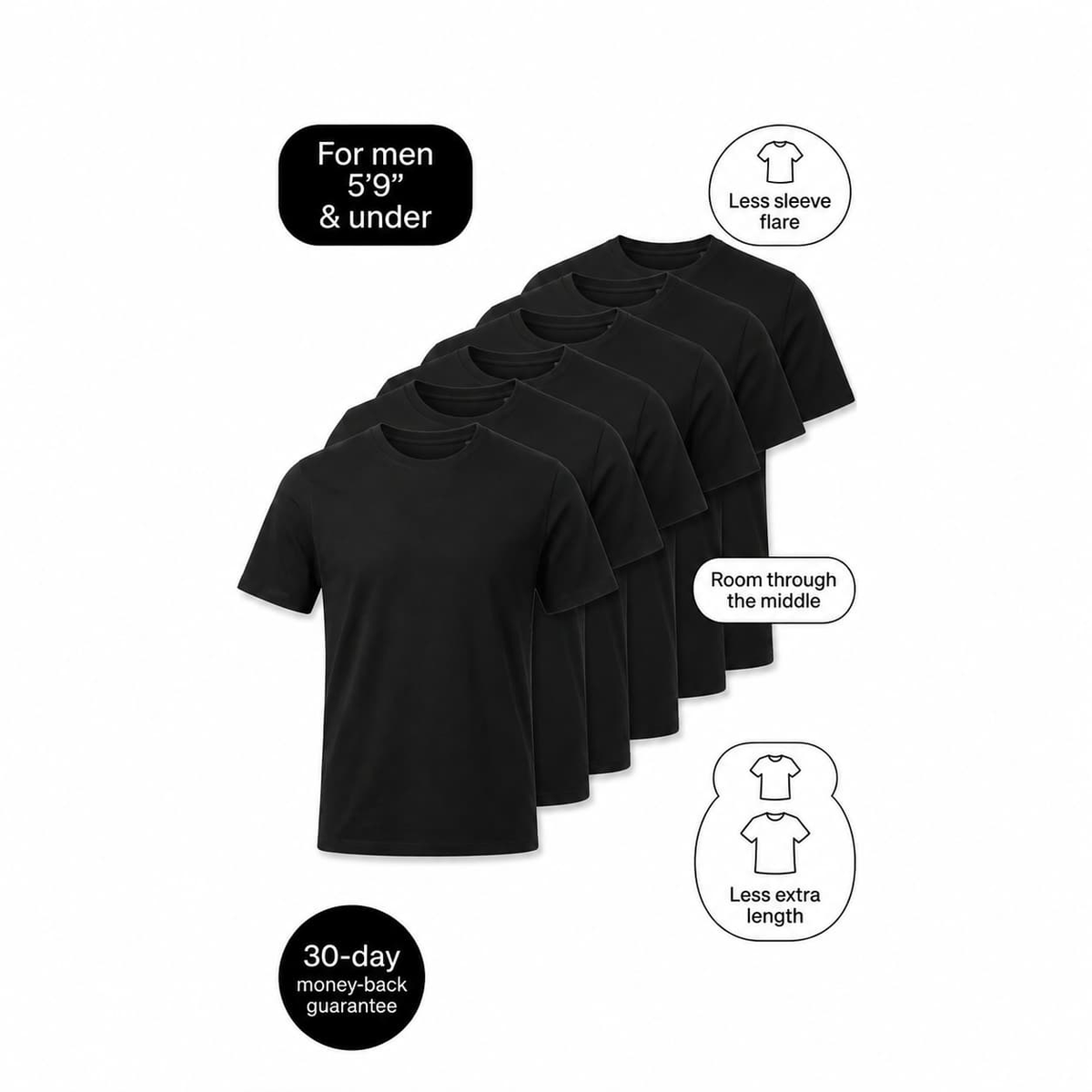 Black Essentials — 6-Pack Black T-Shirts for Short Men