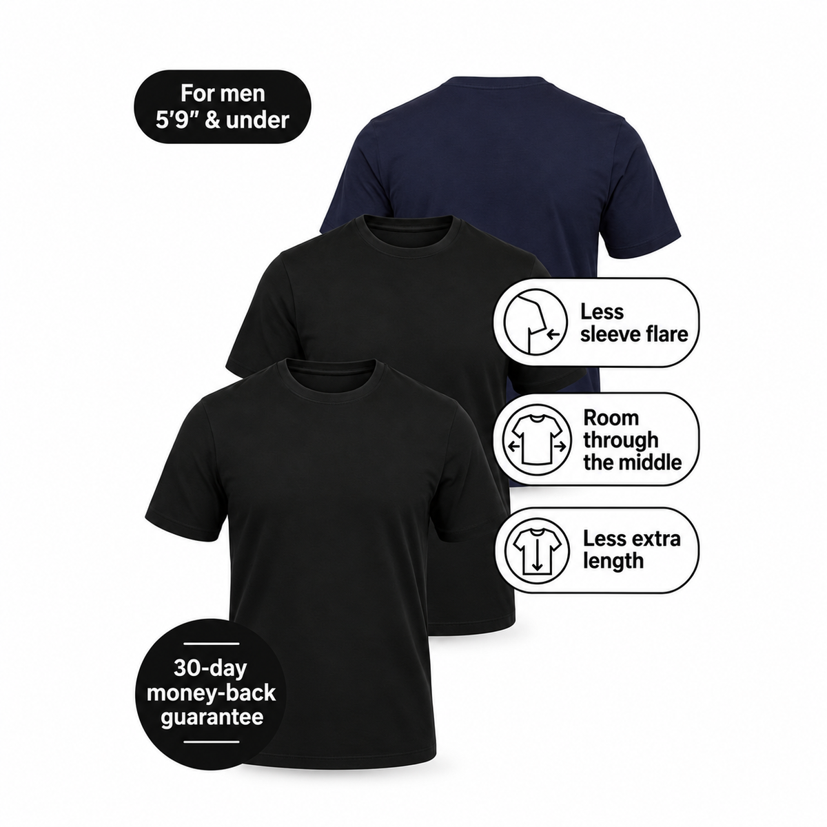 Dark Rotation — 3-Pack T-Shirts for Short Men