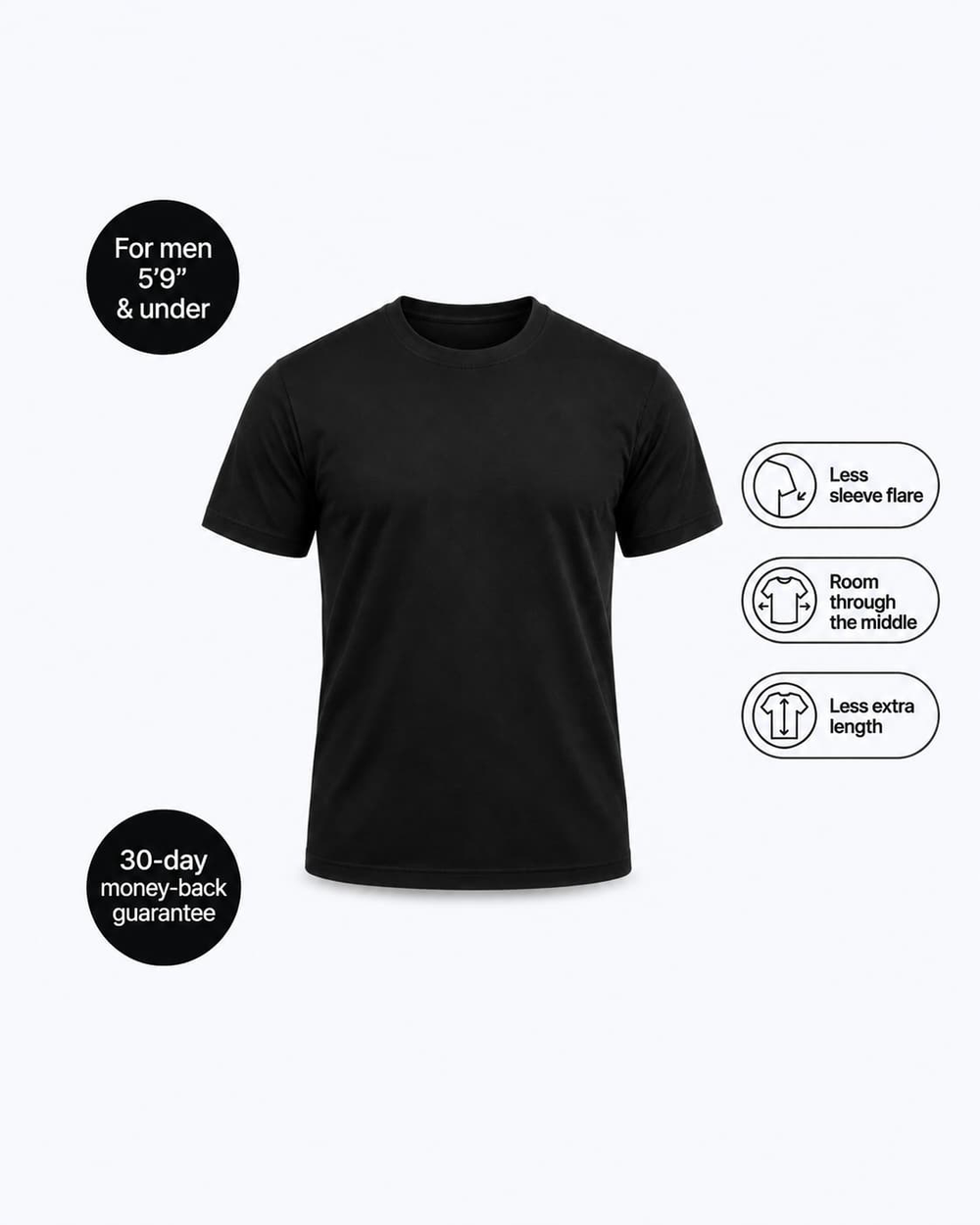 PrimeCut Crew Neck T-Shirt for Short Men in Black