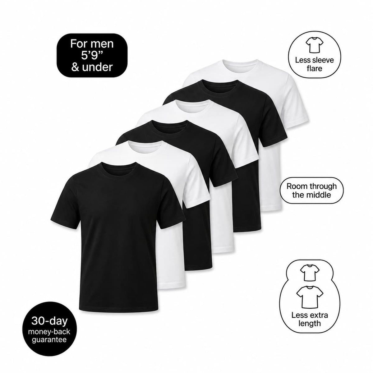 Black & White Essentials — 6-Pack T-Shirts for Short Men