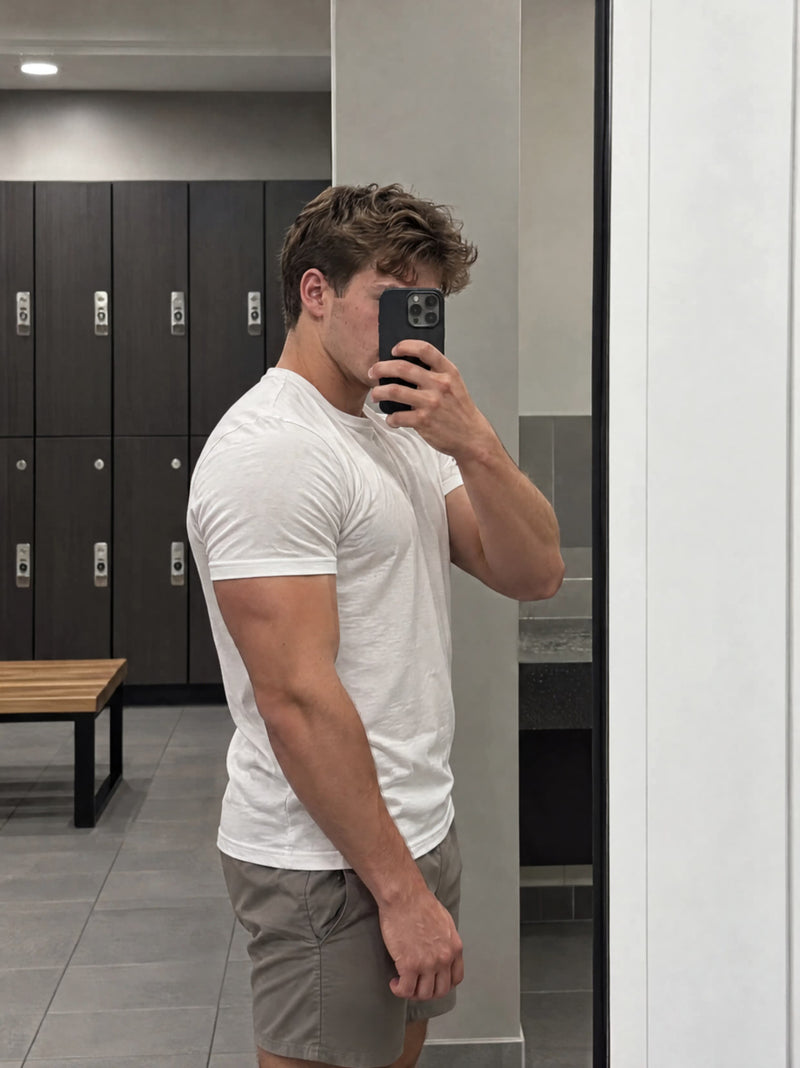 PrimeCut customer wearing the white tee