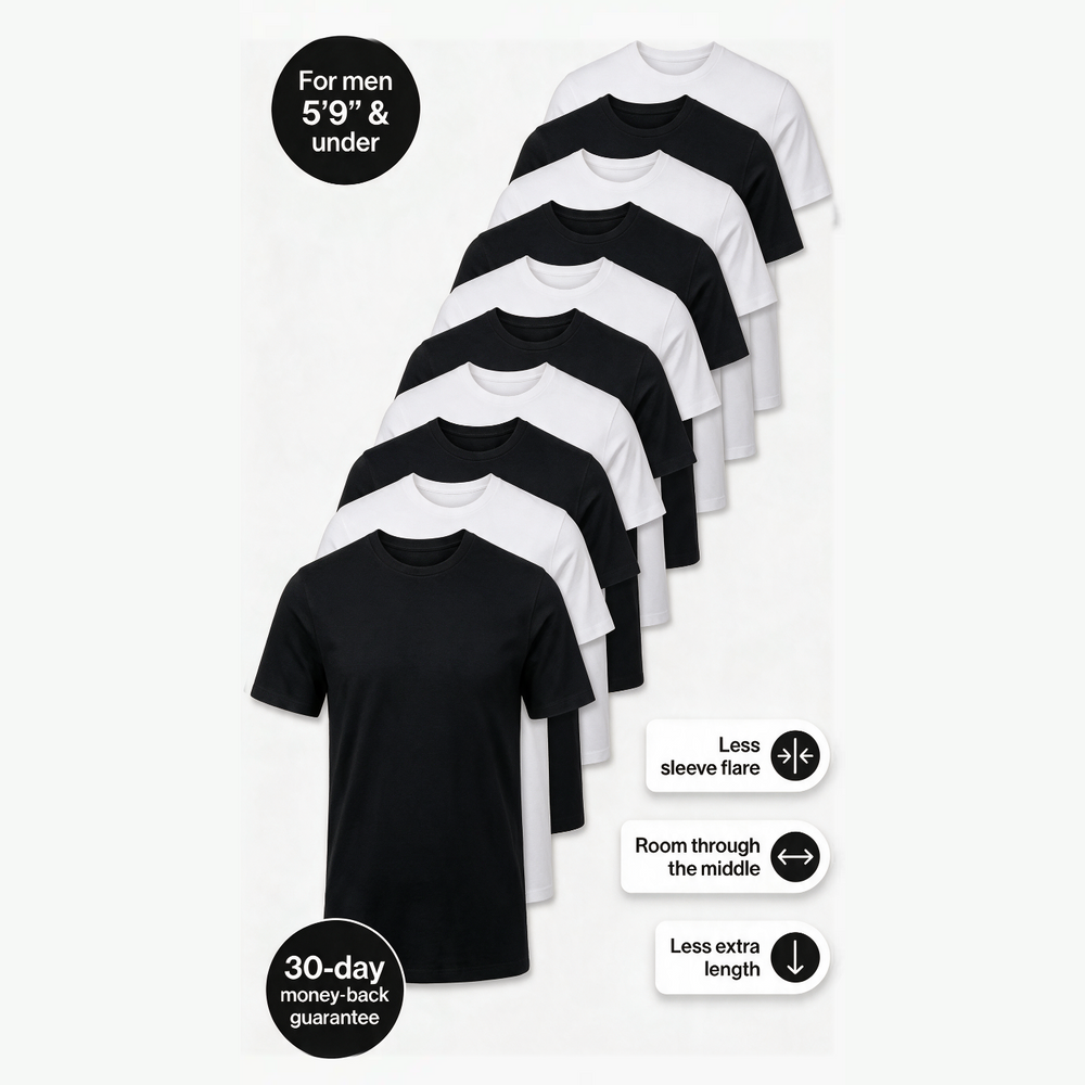 Essential Ten — 10-Pack Black & White T-Shirts for Short Men: 5 Black + 5 White