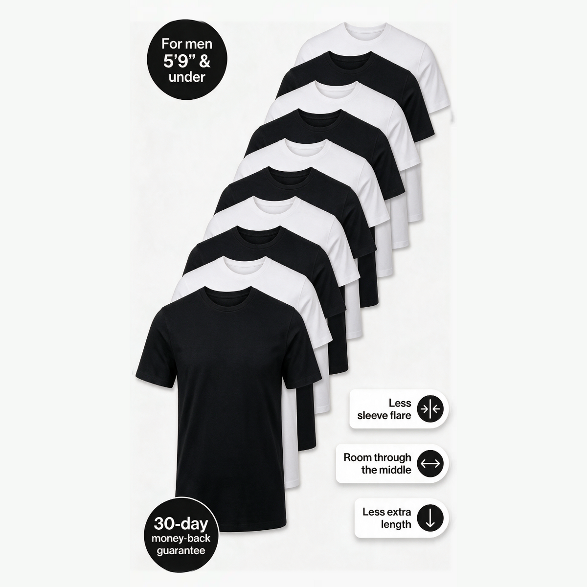 Essential Ten — 10-Pack Black & White T-Shirts for Short Men