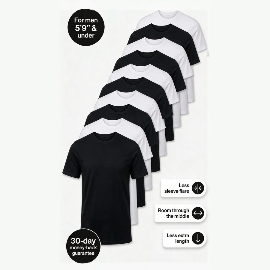 Essential Ten — 10-Pack Black & White T-Shirts for Short Men: 5 Black + 5 White