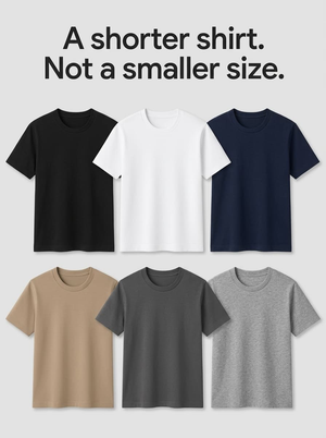 Six folded PrimeCut tees stacked in different colors