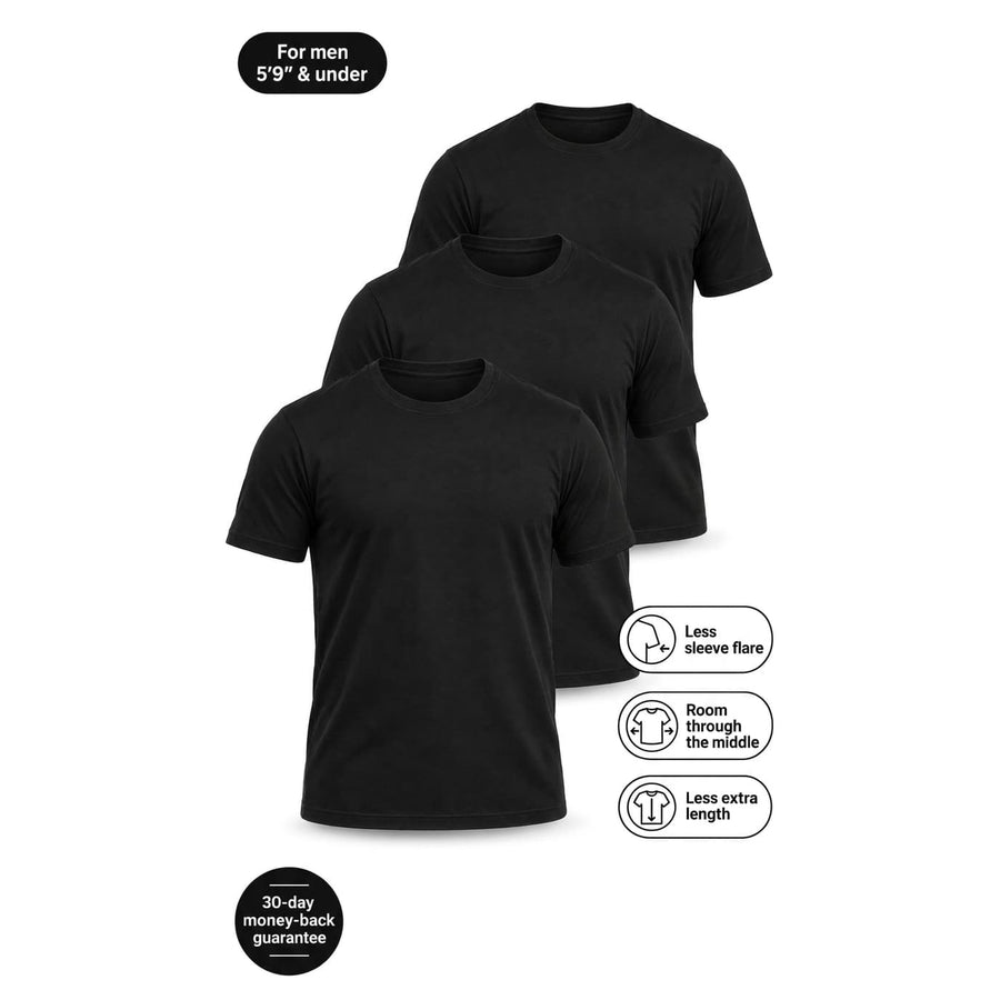 Black Essentials — 3-Pack Black T-Shirts for Short Men: 3 Black