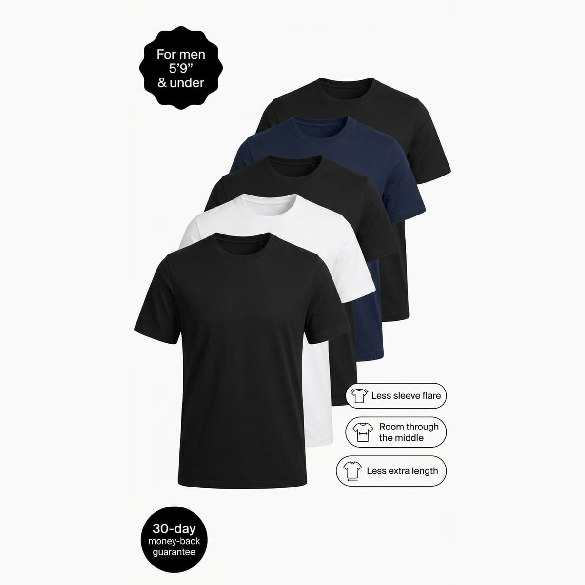 Black-First Five — 5-Pack T-Shirts for Short Men
