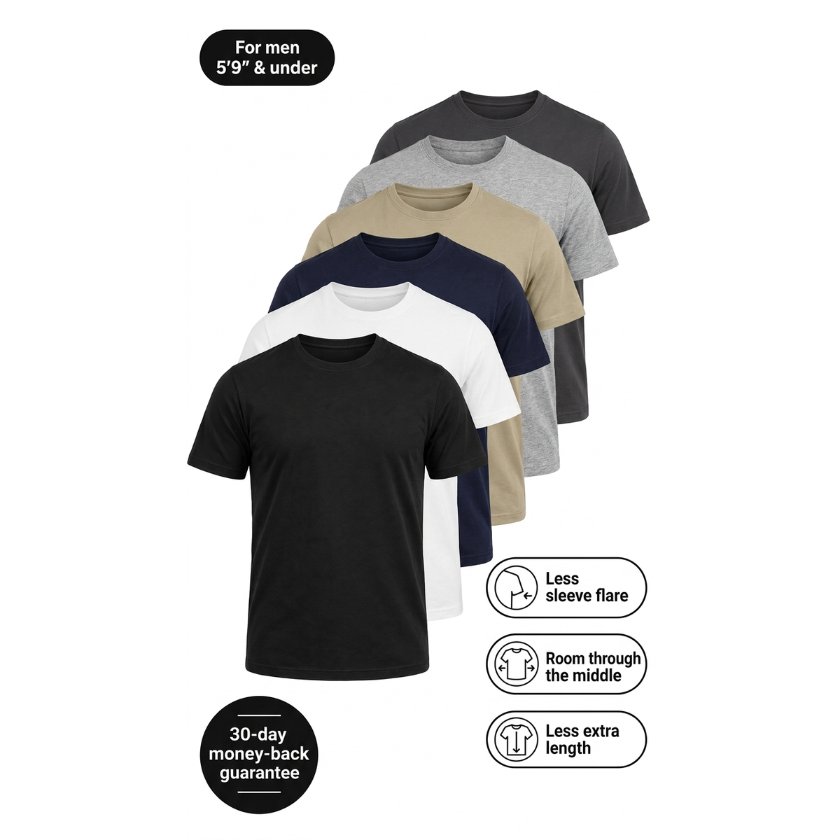 Full Color Range — 6-Pack T-Shirts for Short Men