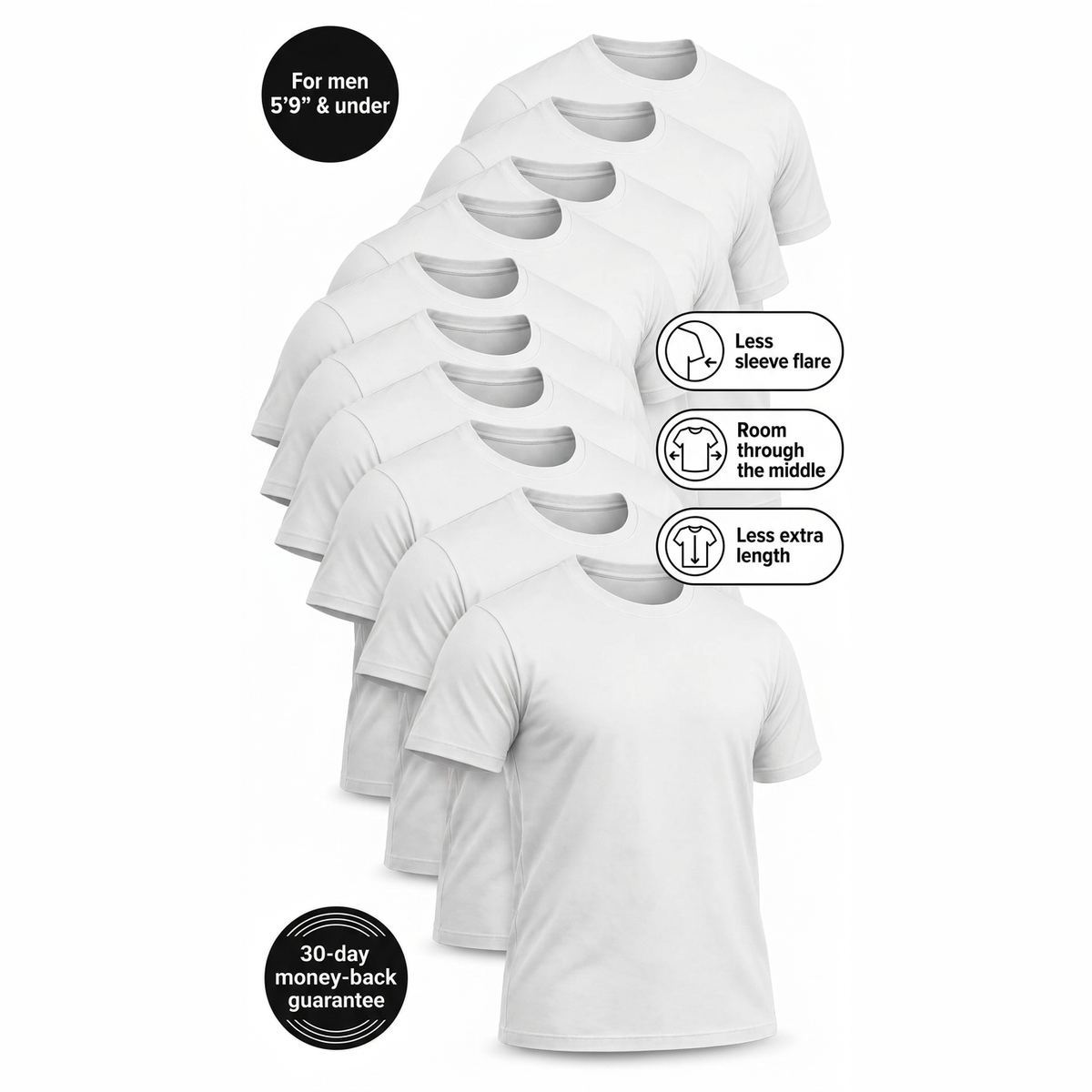Whiteout Ten — 10-Pack White T-Shirts for Short Men