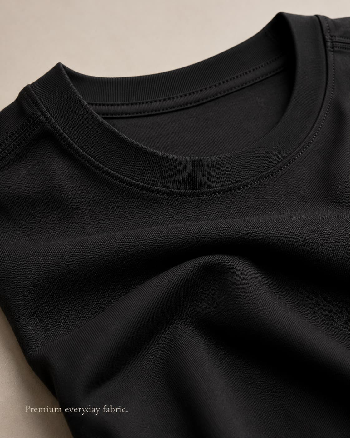 Close-up of the PrimeCut crew neck collar and fabric texture